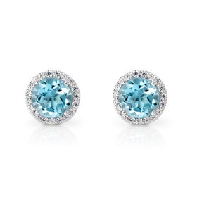 Iris Silver Blue Topaz & CZ Round Halo Stud Earrings