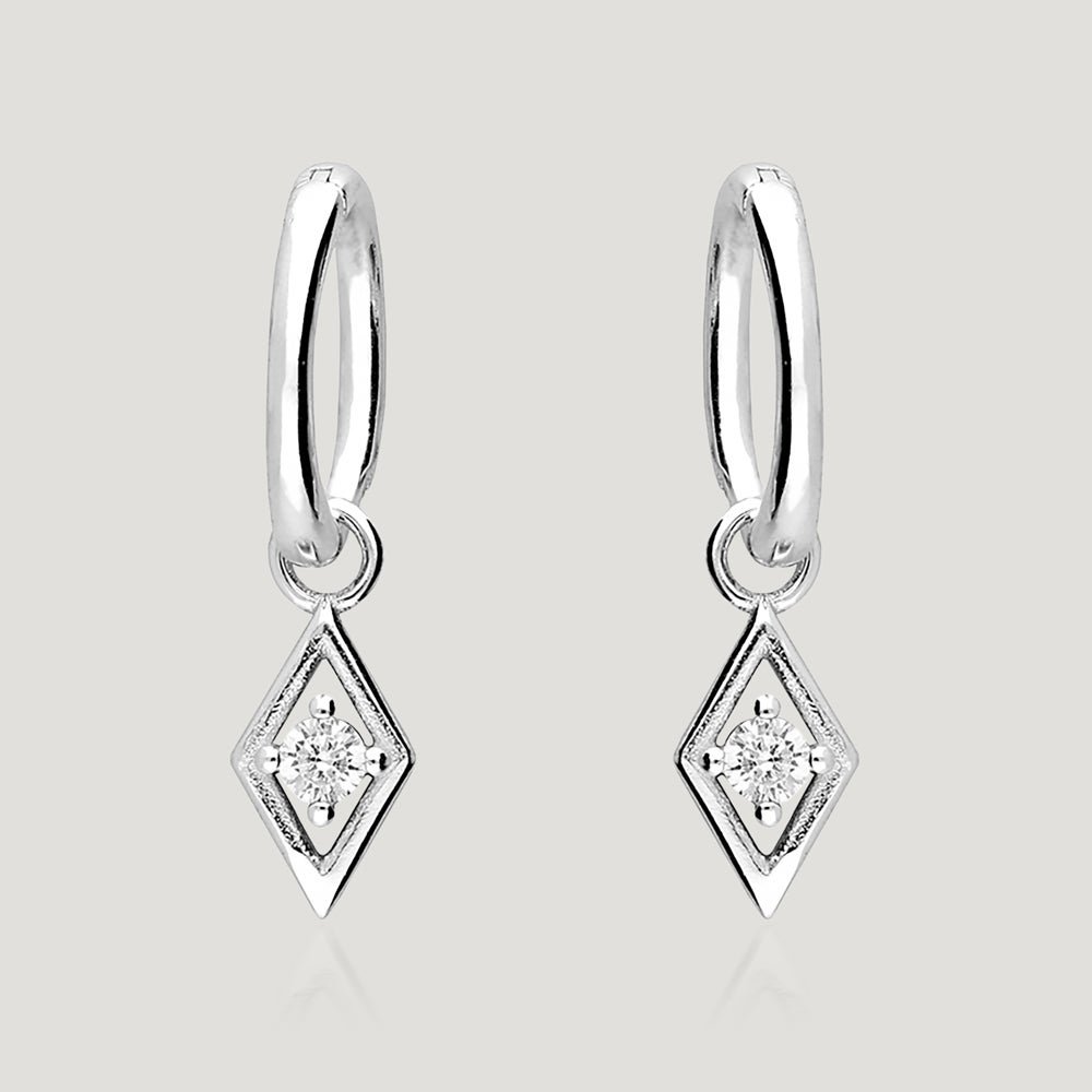 John Greed CANDY Kite Silver CZ Diamond Shape Huggie Hoop Earrings