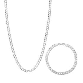 Silver Square Curb Chain Jewellery Set