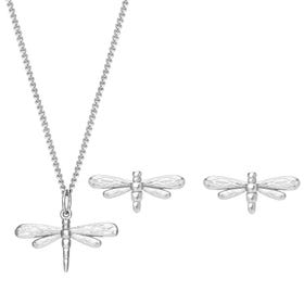 Meadow Silver Dragonfly Necklace & Earrings Set