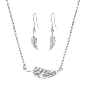 Symbols Silver Feather Necklace & Earrings Set