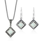 Sia Silver Marcasite & Opalite Square Jewellery Set