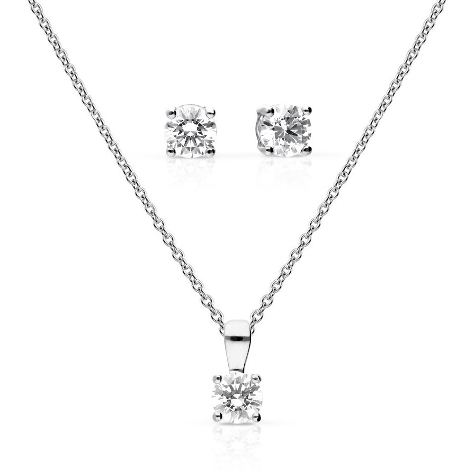 Diamonfire Silver Zirconia 0.5ct Four Claw Solitaire Jewellery Set