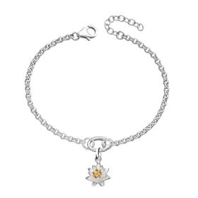 Silver July Birth Flower Water Lily Charm Bracelet