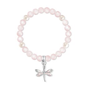 Silver Rose Quartz & Pearl Dragonfly Charm Bracelet