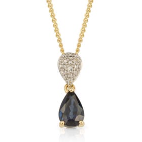 9ct Gold Diamond & Sapphire Droplet Necklace