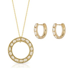 9ct Gold Open Circle Seed Pearl Jewellery Set