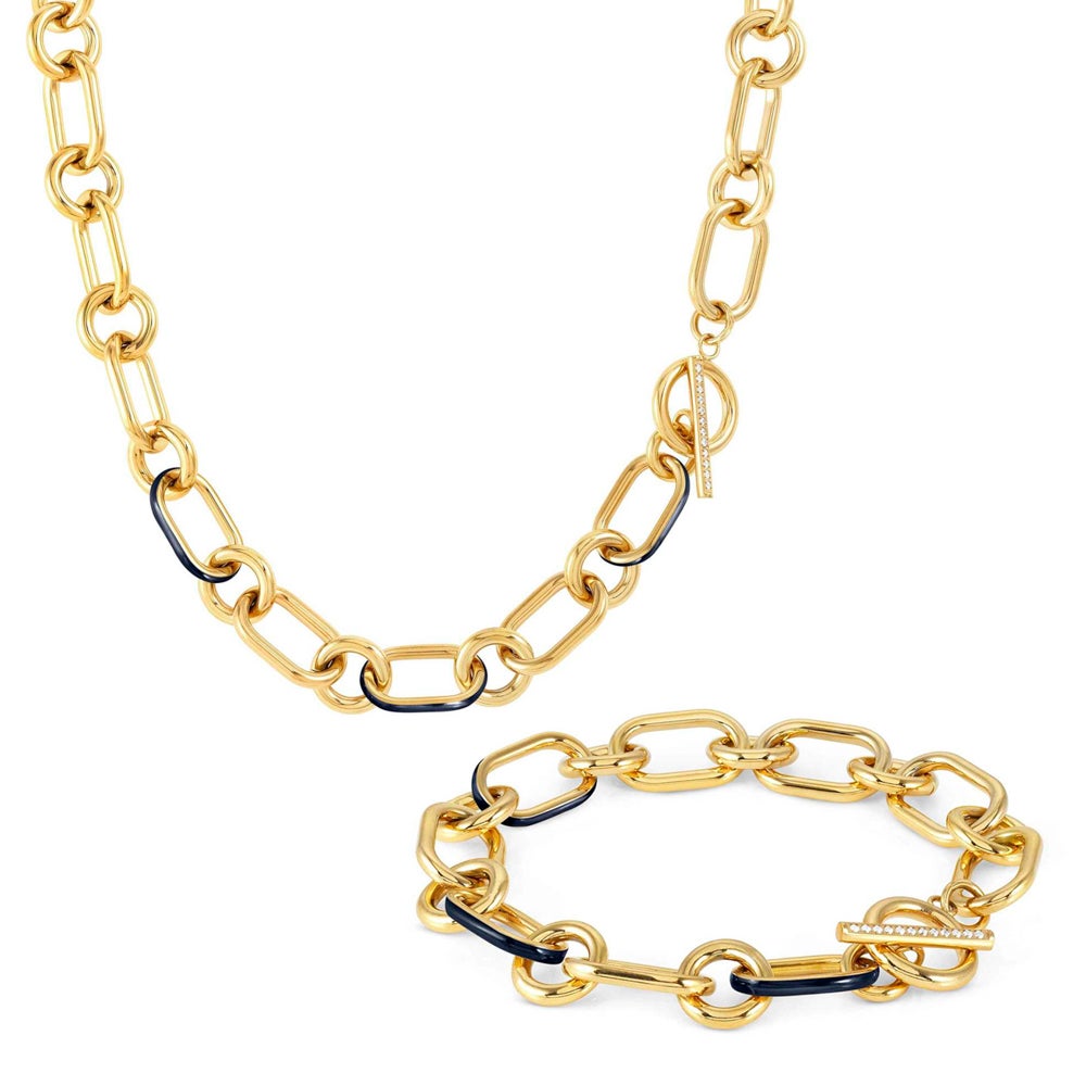 Nomination Drusilla Gold PVD Plated Black Enamel T-bar Jewellery Set