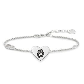 Silver Heart with Infinity Paw Print Engraving Bracelet