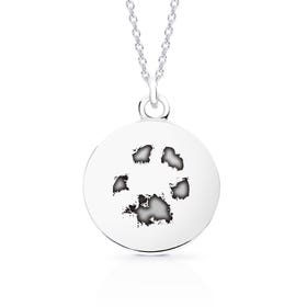 Signature Silver Large Disc Paw Print Engraving Necklace