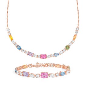 Colour Wave Rose Gold Plated Mixed CZ Multicolour Jewellery Set