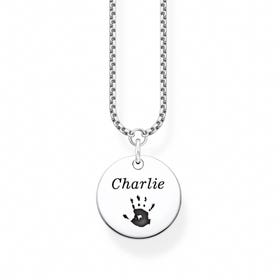 Silver Round Disc Handprint/Footprint Engraving Necklace