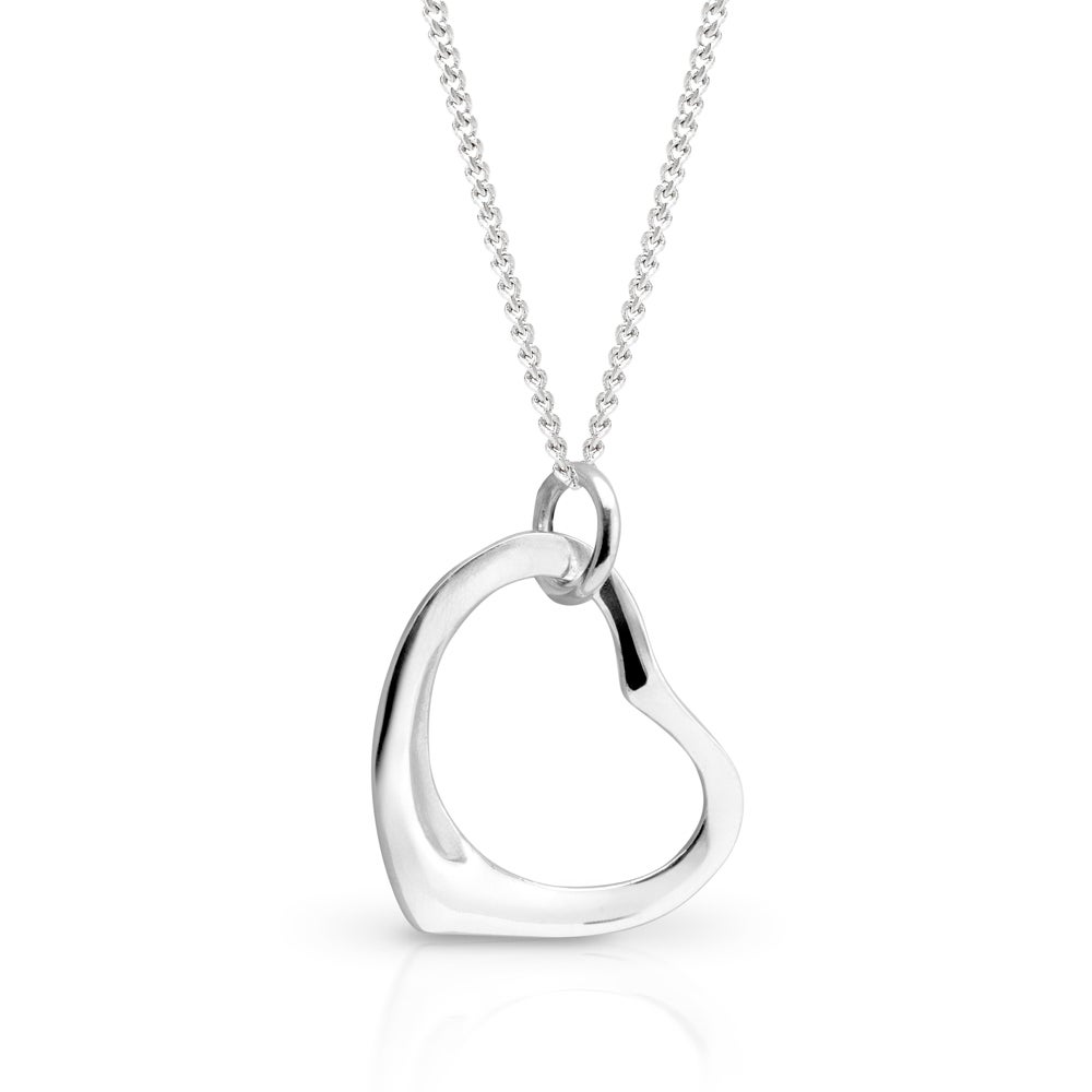 John Greed Signature Silver Tilted Waved Heart Necklace