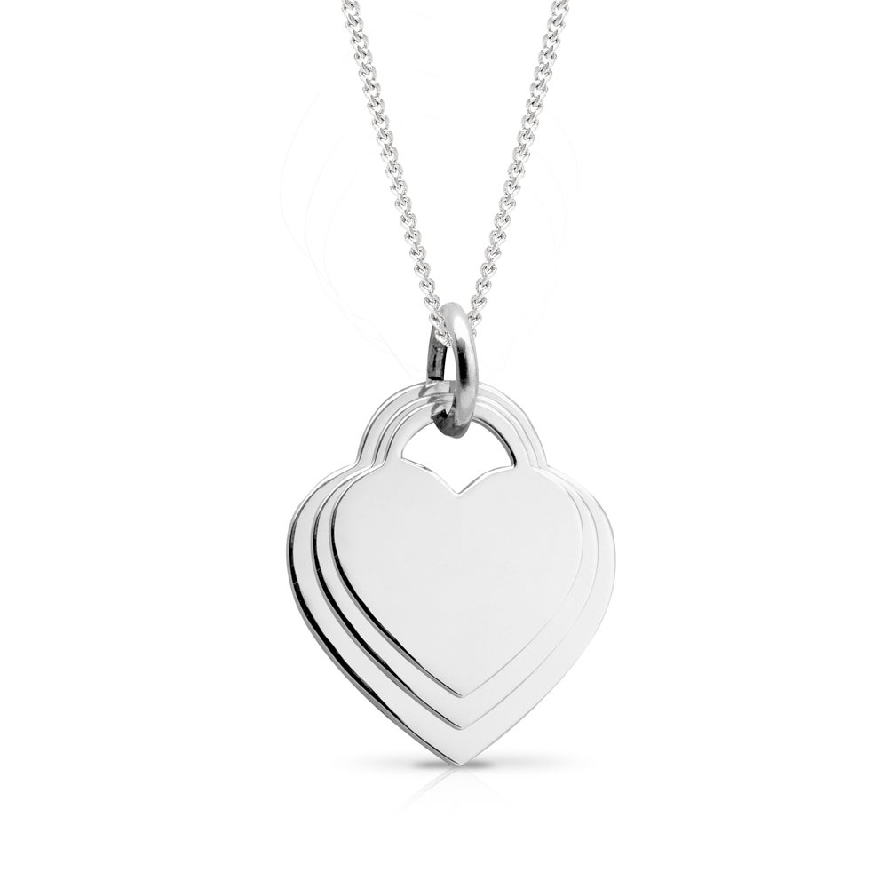 John Greed Signature Silver Triple Heart Tag Necklace