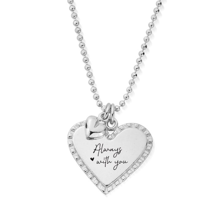 ChloBo Silver Always With You Personalised Diamond Cut Double Heart Necklace