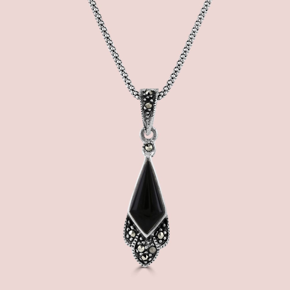 John Greed Signature Silver Marcasite & Onyx Kite Necklace