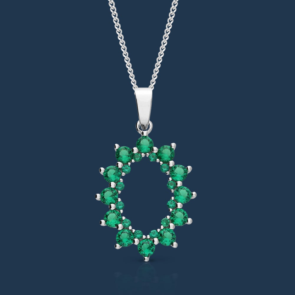 John Greed Signature Silver Green CZ Open Oval Necklace