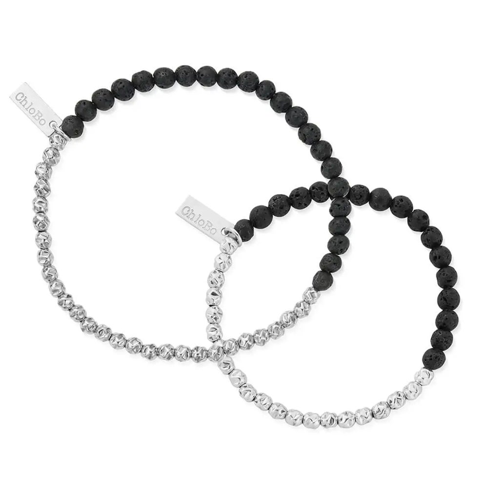 ChloBo Silver Adult & Child Black Lava Principal Bracelet Set
