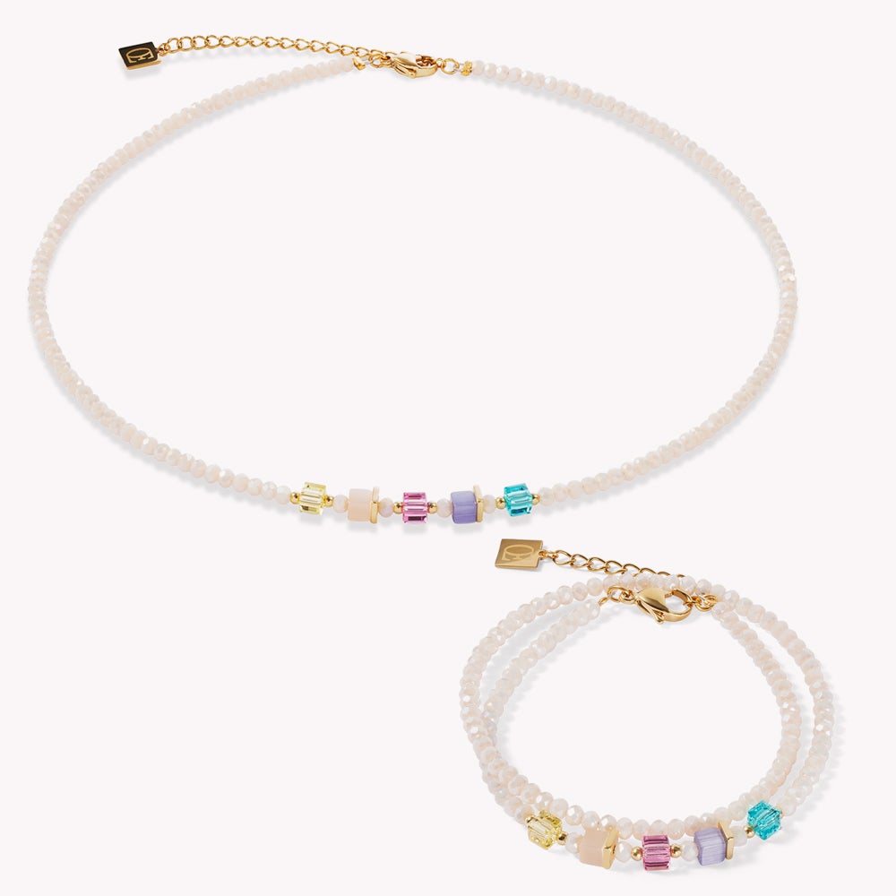 Coeur De Lion Elegance Crystals Jewellery Set Gold Plated Pastel Multicoloured
