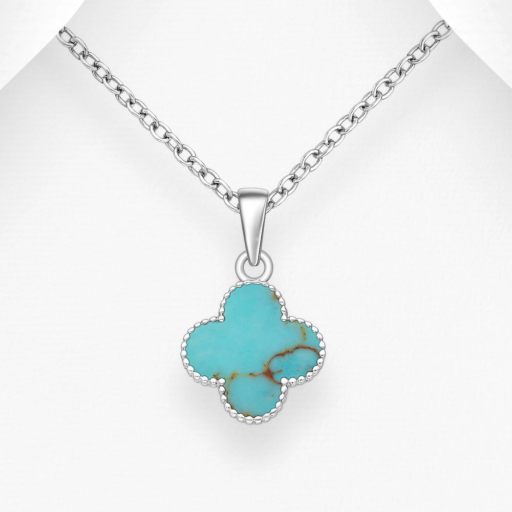 John Greed Signature Silver Clover Turquoise Green Necklace