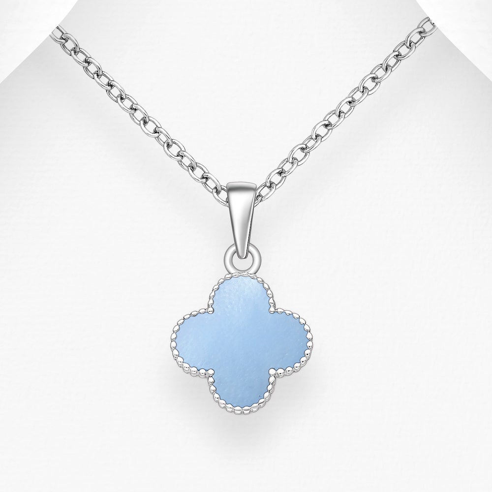 John Greed Signature Silver Blue Pearl Clover Necklace