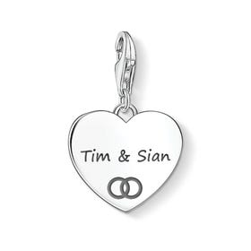 Heart Charm Engraved with Names & Wedding Band Symbol