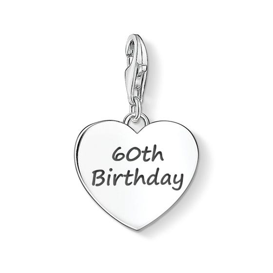 60th Birthday Silver Heart Charm