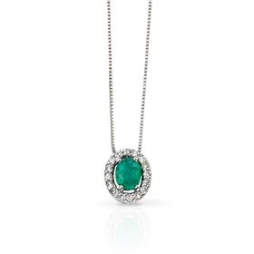 9ct White Gold Emerald & Diamond Oval Necklace