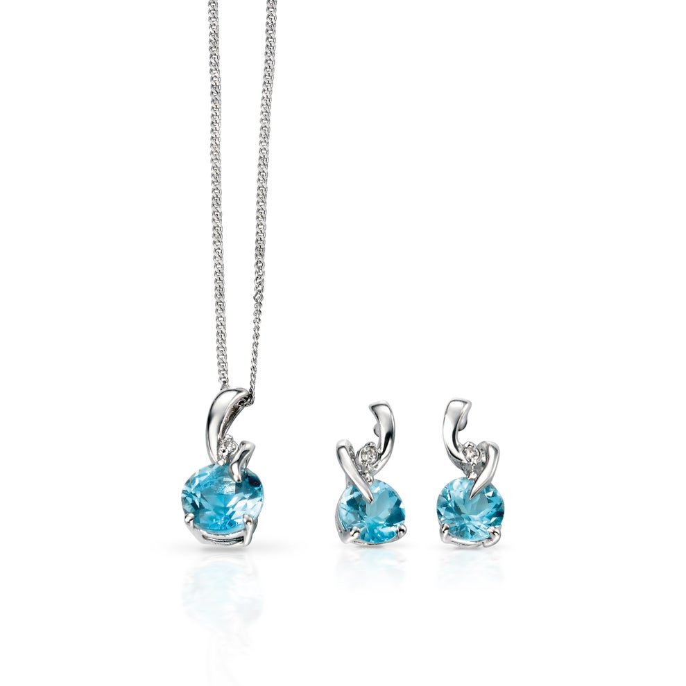 Fine Jewellery by John Greed 9ct White Gold Blue Topaz & Diamond Jewellery Set