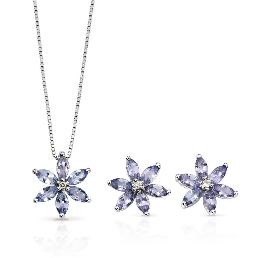 Fine Jewellery by John Greed 9ct White Gold Tanzanite & Diamond Flower Jewellery Set