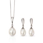 9ct White Gold Pearl & Diamond Drop Jewellery Set