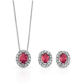 9ct White Gold Ruby & Diamond Oval Jewellery Set