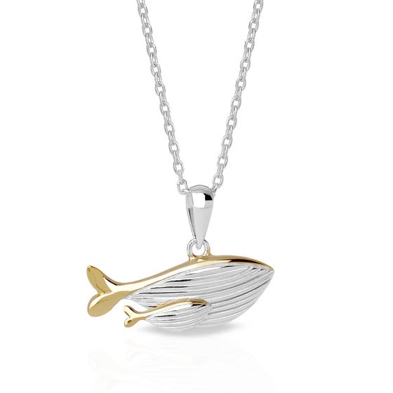 Silver Whales Necklace with Gold Plating