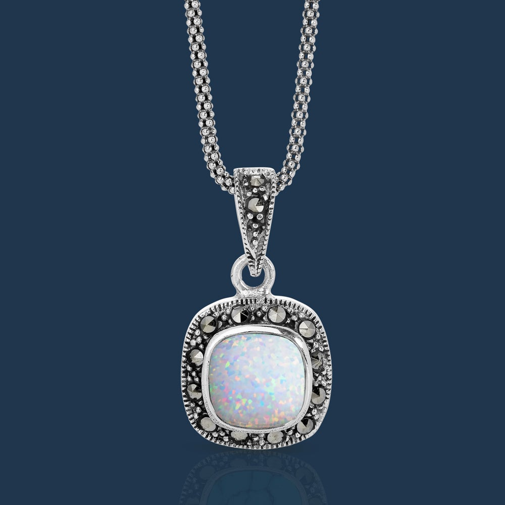 John Greed Signature Silver Marcasite & Opalite Halo Necklace