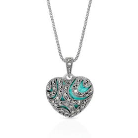 Athena Silver Marcasite & Turquoise Heart Necklace