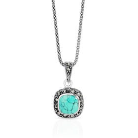 Athena Silver Marcasite & Turquoise Halo Necklace