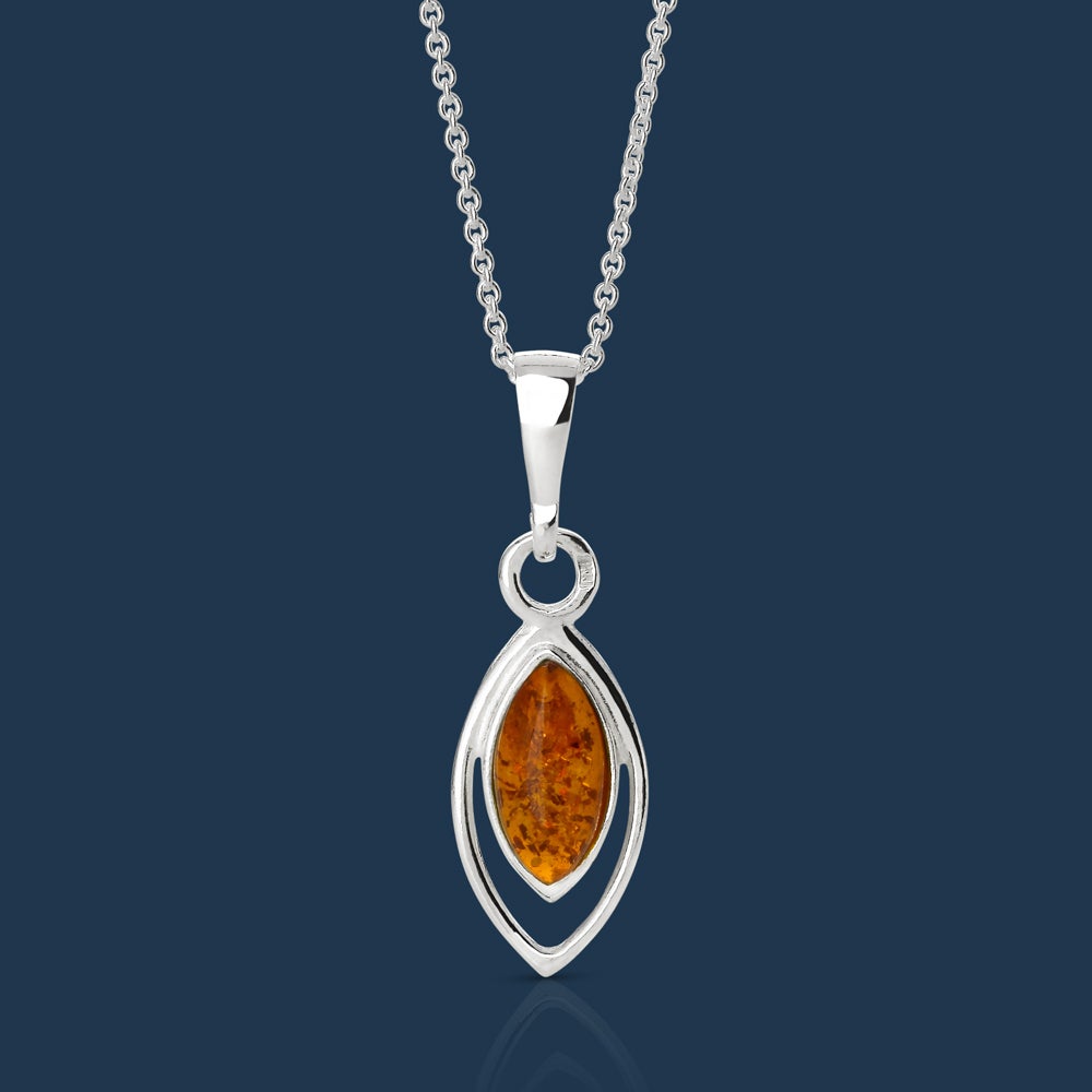 John Greed Signature Silver Double Set Marquise Amber Necklace
