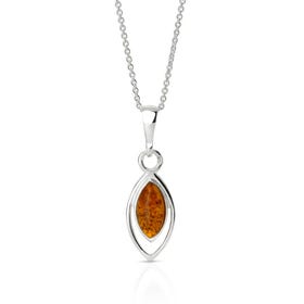 Christa Silver Double Set Marquise Amber Necklace
