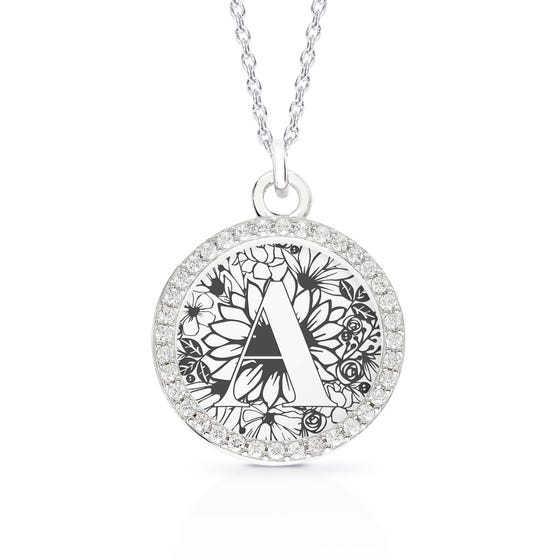 Large Silver Engravable Disc & Halo Initial Necklace