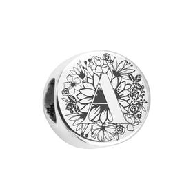Silver Floral Initial Charm