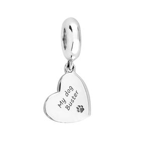 Engravable Silver Dog Paw Print Heart Pendant Charm