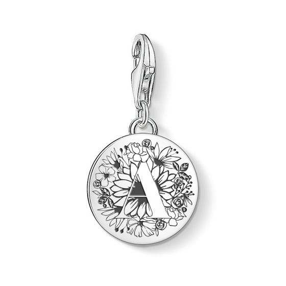 Silver Floral Initial Disc Charm