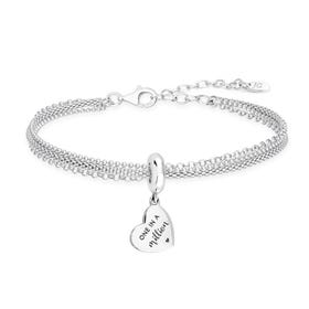 Signature Silver One in a Million Flat Heart Charm Multi Chain Bracelet