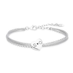 Silver Initials Heart Charm Multi Chain Bracelet