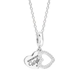 Silver Gorgeous Wife CZ Heart Charm Necklace