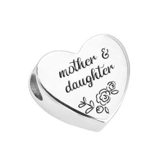 Silver Mother & Daughter Floral Heart Charm