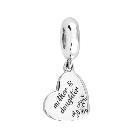 Silver Mother & Daughter Floral Heart Pendant Charm