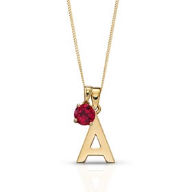 9ct Gold Initial & Ruby July Birthstone Necklace