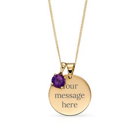 9ct Gold Disc & Amethyst February Birthstone Necklace