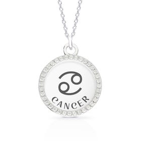 Medium Silver Cancer Sign Disc & Halo Necklace